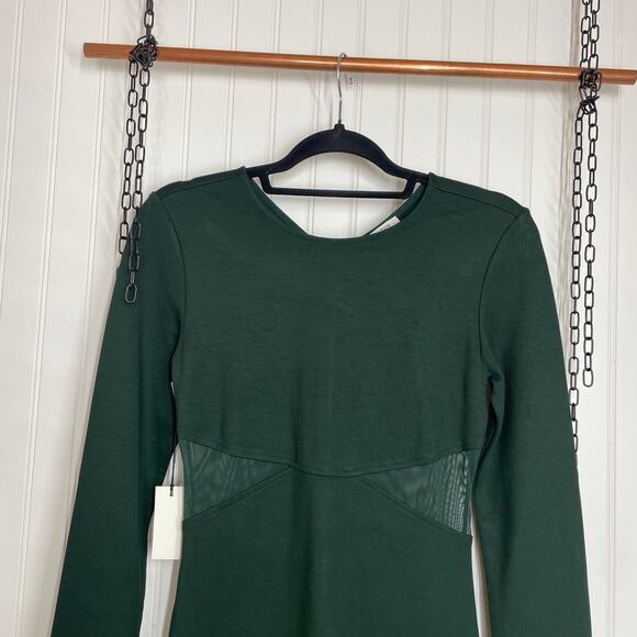 NWT Babaton Scarab Green Fluoresce Long sleeve Mesh Cutout Mini Dress Size 2 - Picture 3 of 10